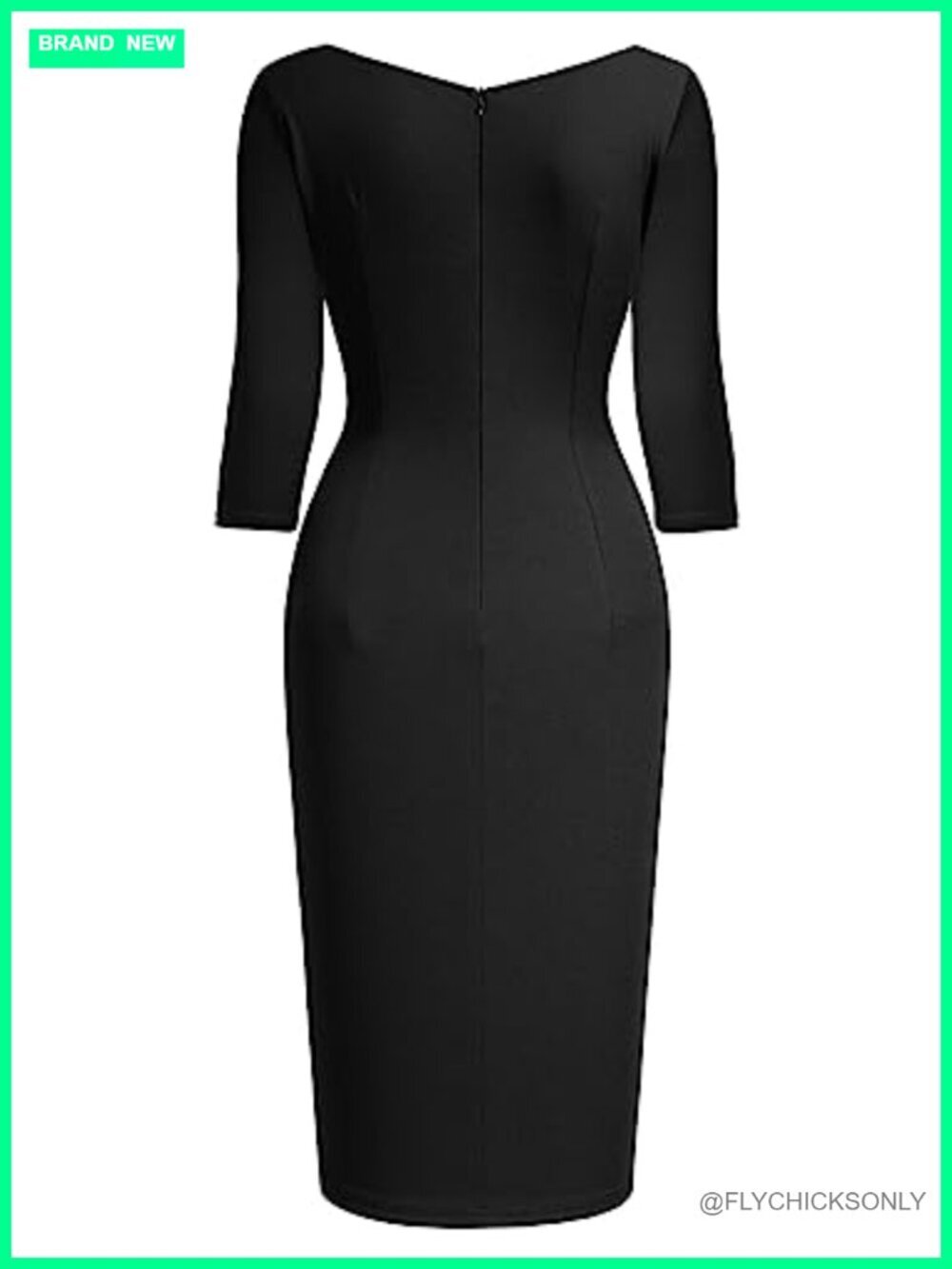 Women's Ruched Sheath Dress Retro 3/4 Sleeve Bodycon Keyhole Neck - Picture 4 of 7